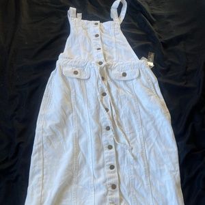 White Denim Overall Dress - Rainbow -Size L